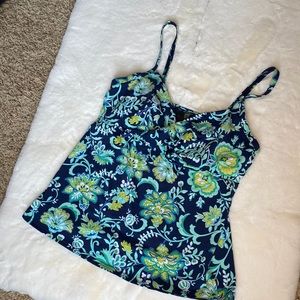 Lands End swim top navy, mint, green, and yellow size 12